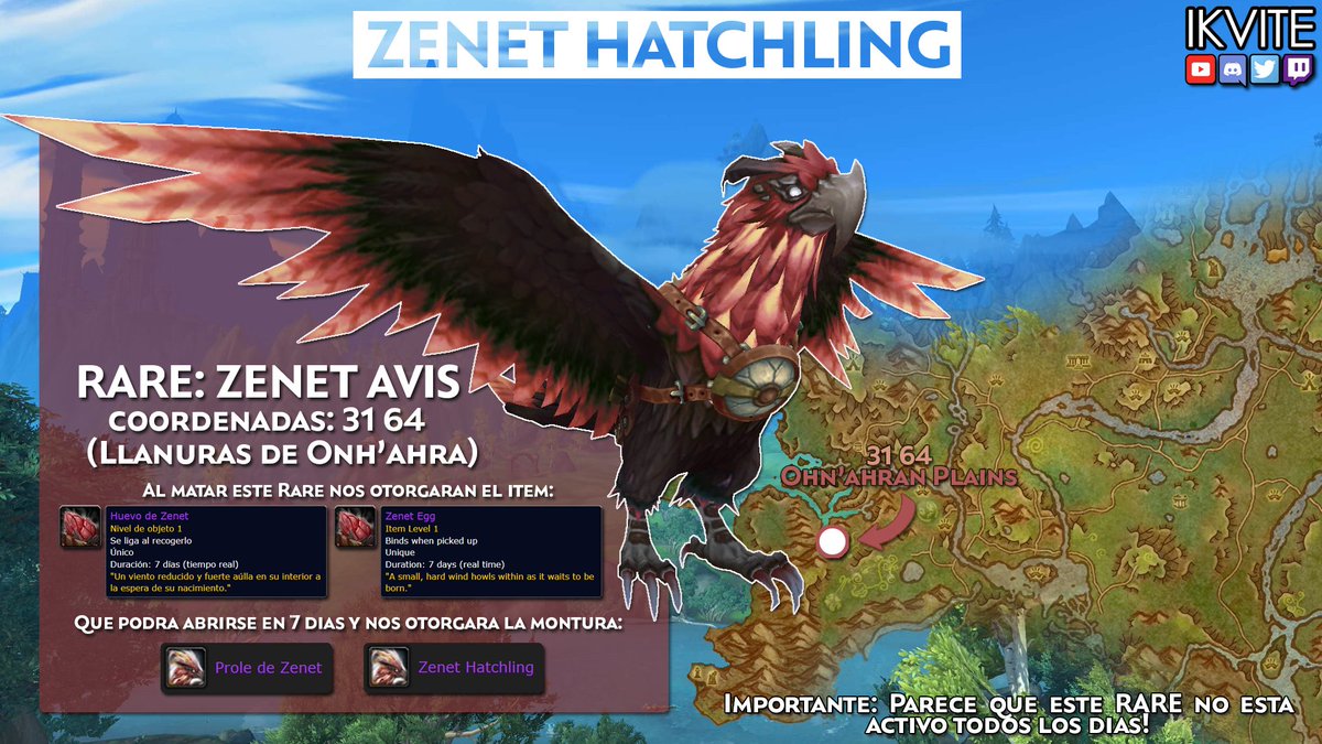🐦NUEVO INFOGRAMA: ZENET HATCHLING🐦
Les traigo el tercer Infogramas de #Dragonflight ! Montura 100% asegurada 😍
Ayer lo matamos en una banda de 20 personas y a todos nos dió el item. El Rare tiene varias horas de Respawn!

Agradezco❤️&amp;🔁
Infograma: i.imgur.com/L3iLfPH.png