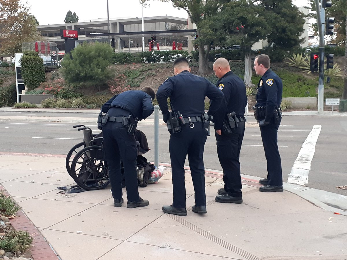 Four cops to tell her to move. No help. Is this what Mayor @ToddGloria means by #ForAllOfUs?