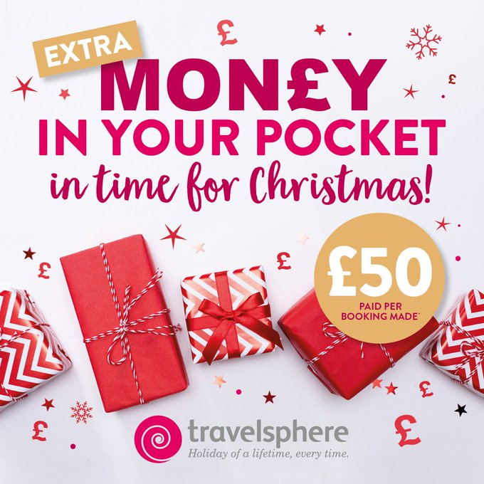🙌Who would like some extra £££ before Christmas??

👯‍♀️Either a treat for yourself or help towards all the presents for your friends and family??

💰Book your customers a Travelsphere holiday and earn £50 per booking in Love2Shop vouchers paid w/c 09/12!