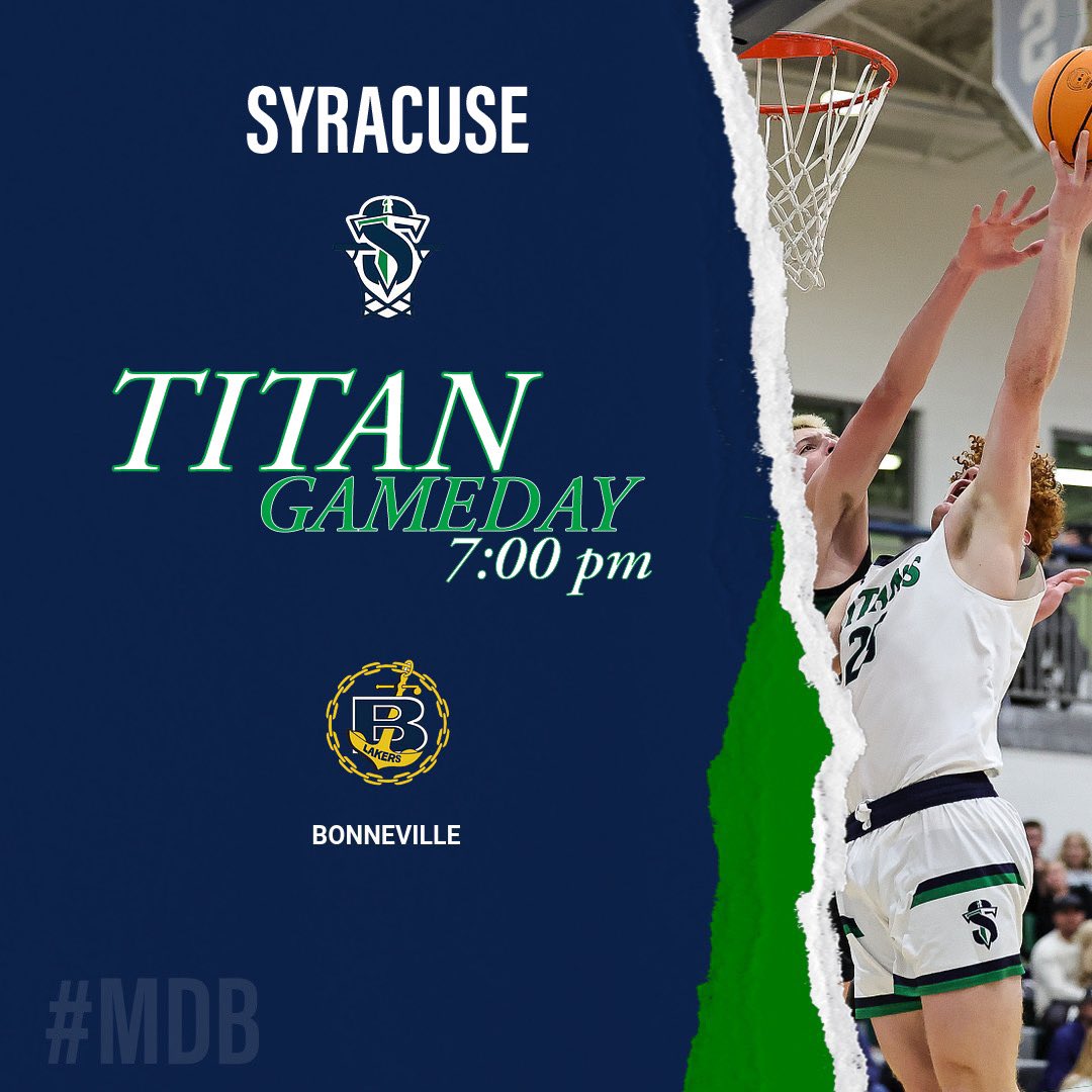 T I T A N  G A M E D A Y
🆚 Bonneville 
⏰ 7:00 pm
*Sophs 3:30 pm / JV 5:15 pm
💻 NFHS Network
📍 Syracuse High School
#MDB
