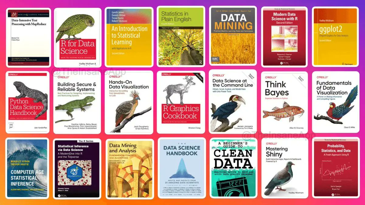 100+ Free #DataScience eBooks! #BigData #Analytics #IoT #IIoT #PyTorch #Python #RStats #TensorFlow #Java #JavaScript #ReactJS #GoLang #CloudComputing #Serverless #DataScientist #Linux #Books #Programming #Coding #100DaysofCode  
bit.ly/38LSZvY

Source : <a href="/gp_pulipaka/">Dr. Ganapathi Pulipaka 🇺🇸</a>