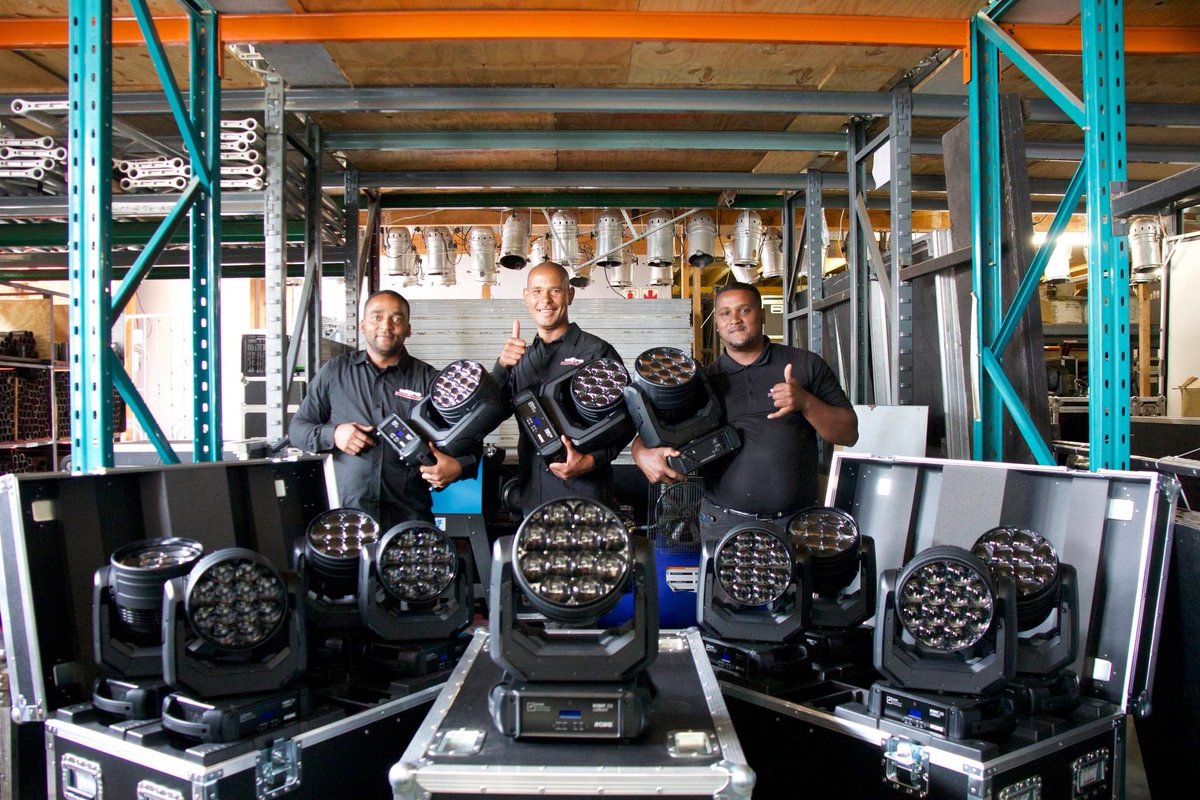 Robelighting's tweet photo. In Cape Town, South Africa, for a #NewGearWednesday with Ebrahiem Fisher, Burland Bennett & Chesaray Adams from Ultra Events with their new @Robelighting #LEDBeam350 luminaires supplied through @DWRDistribution.
#robelighting #ultraevents #dwrdistribution #newrobegear https://t.co/2kcegV5vGa