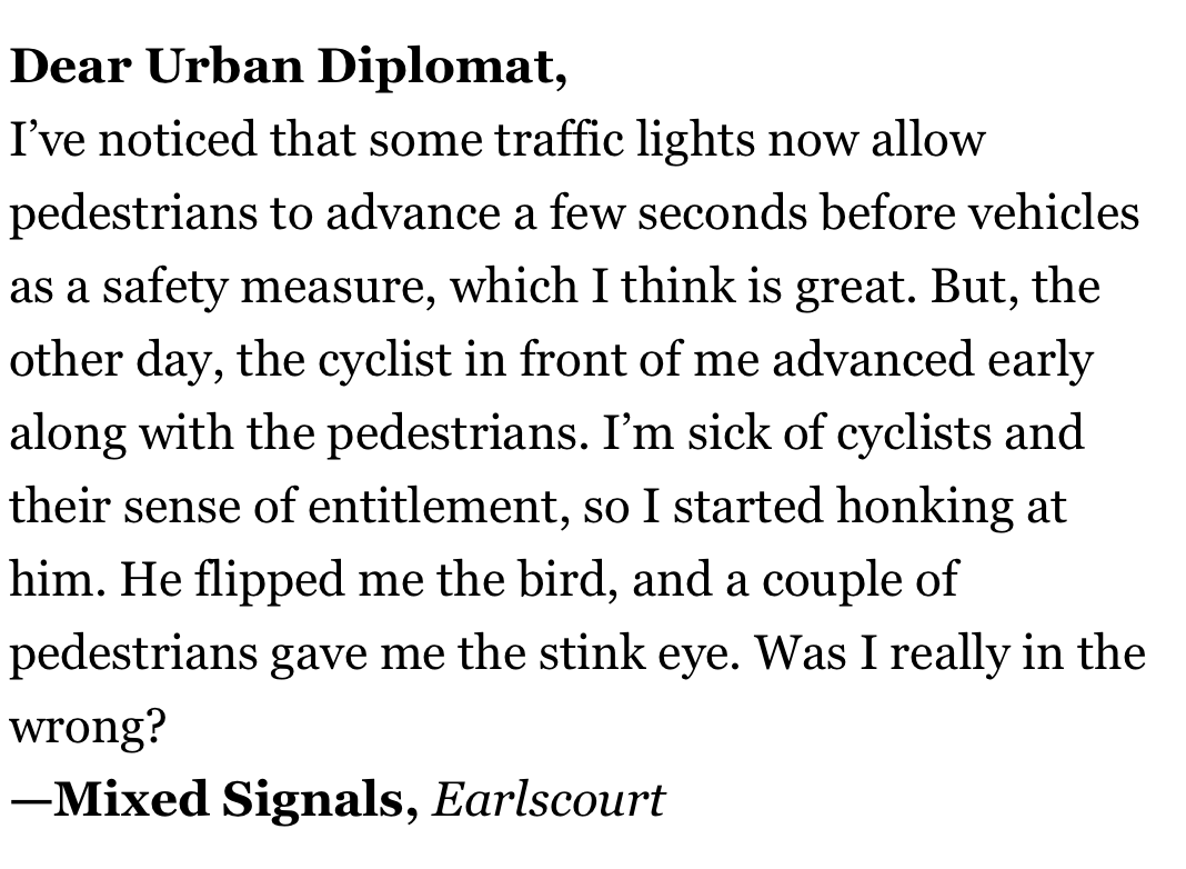 GraphicMatt's tweet photo. I’ve been biking along Richmond a lot lately and noticed a lot of cyclists doing this exact thing — proceeding with the advanced walk signal given to pedestrians. I get that it’s not legal, but… should it be? Feels safer to get the head start. https://t.co/0fWziirXx4 https://t.co/NZ8KmTieQt