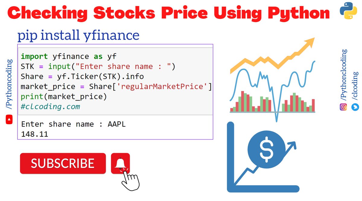 clcoding's tweet image. Day 134 : Checking Stocks Price Using Python youtu.be/fGrmNMeN97g