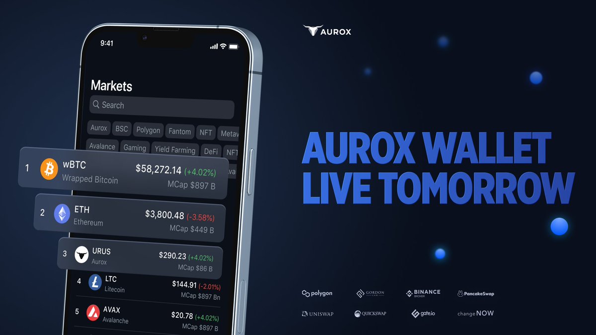 getaurox's tweet photo. Set your alarms, #AUROXNATION! 🎉

The Aurox Wallet goes live TOMORROW!

Don't miss it: https://t.co/hrsG1Z9oih 💸

$URUS #Crypto #CryptoCommunity https://t.co/EqNi0Vp713