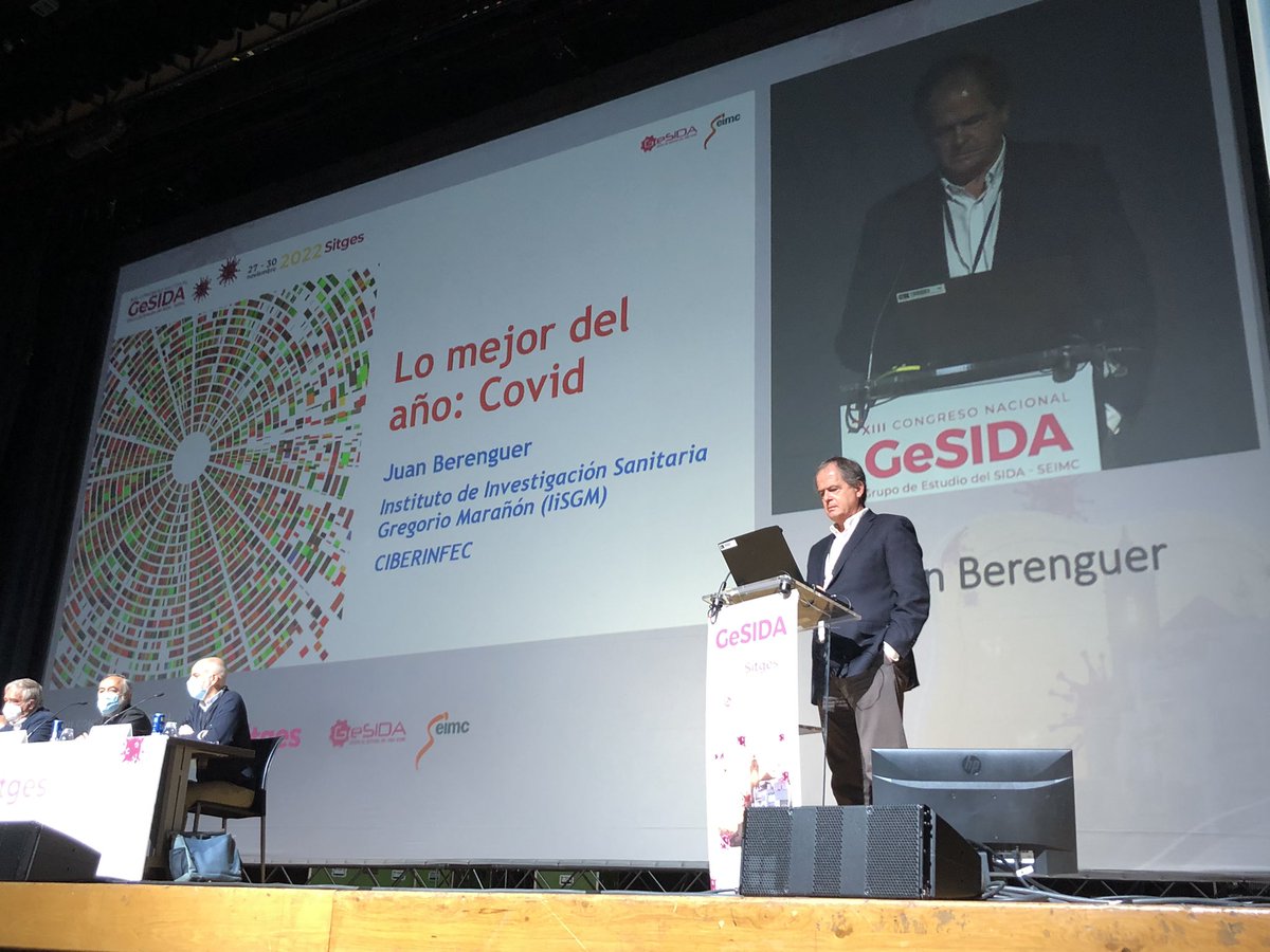 GeSIDA_SEIMC's tweet photo. Tres grandes para revisar ‘Lo mejor del año’ en investigación básica y clínica del #VIH, así como la #COVID19: @pepealcami, @jbb4jbb4 y Daniel Podzamczer. Gracias a los tres por sus auténticas lecciones magistrales para cerrar #GeSIDA22. https://t.co/W1znRuBwhg