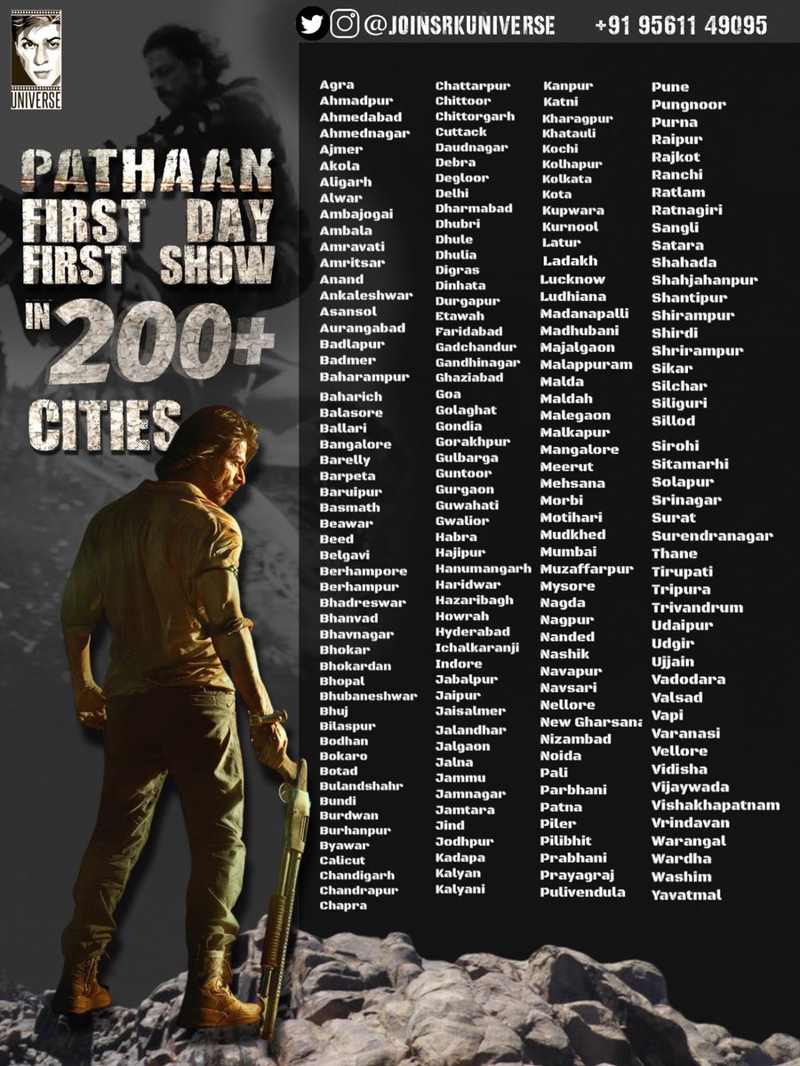 SRKUniverse's tweet photo. BOOM!
THE BIGGEST FAN CLUB OF KING KHAN TO ORGANISE PATHAAN FIRST DAY FIRST SHOW IN OVER 200 CITIES IN INDIA!!!!!
DM @joinsrkuniverse to join and be a part of the biggest celebration!

@iamsrk @yrf 
#Pathaan #PathaanWithSRKUniverse #PathaanFirstDayFirstShow #ShahRukhKhan #SRK https://t.co/lCOgcXN6qF