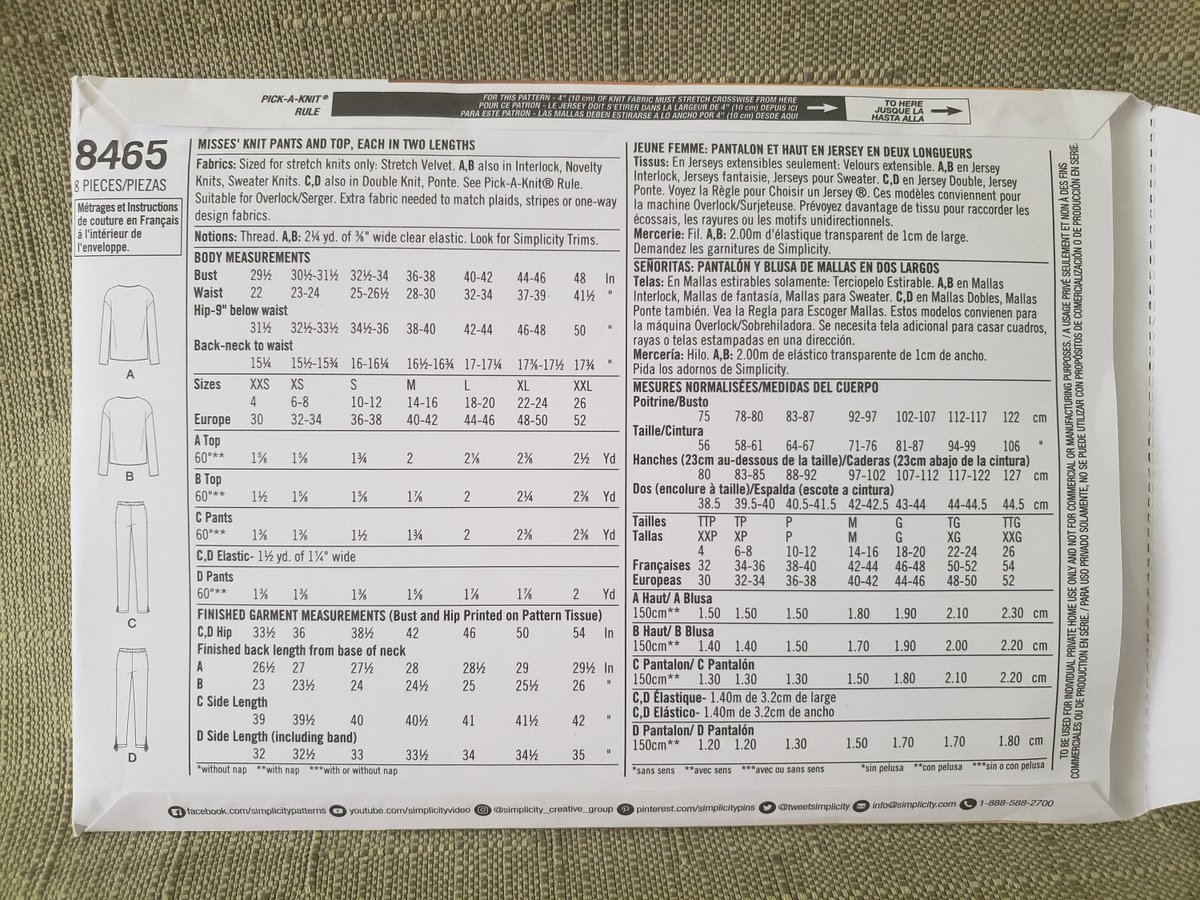 quilts_more's tweet photo. Misses' Knit Pants And Top, Each In Two Lengths Sewing Pattern Simplicity 8465 Size Extra Extra Small To Extra Extra Large https://t.co/7WUrw1ulVl #Etsy #ImagineQuiltsAndMore #ActiveWare https://t.co/gv7dl9PKHH