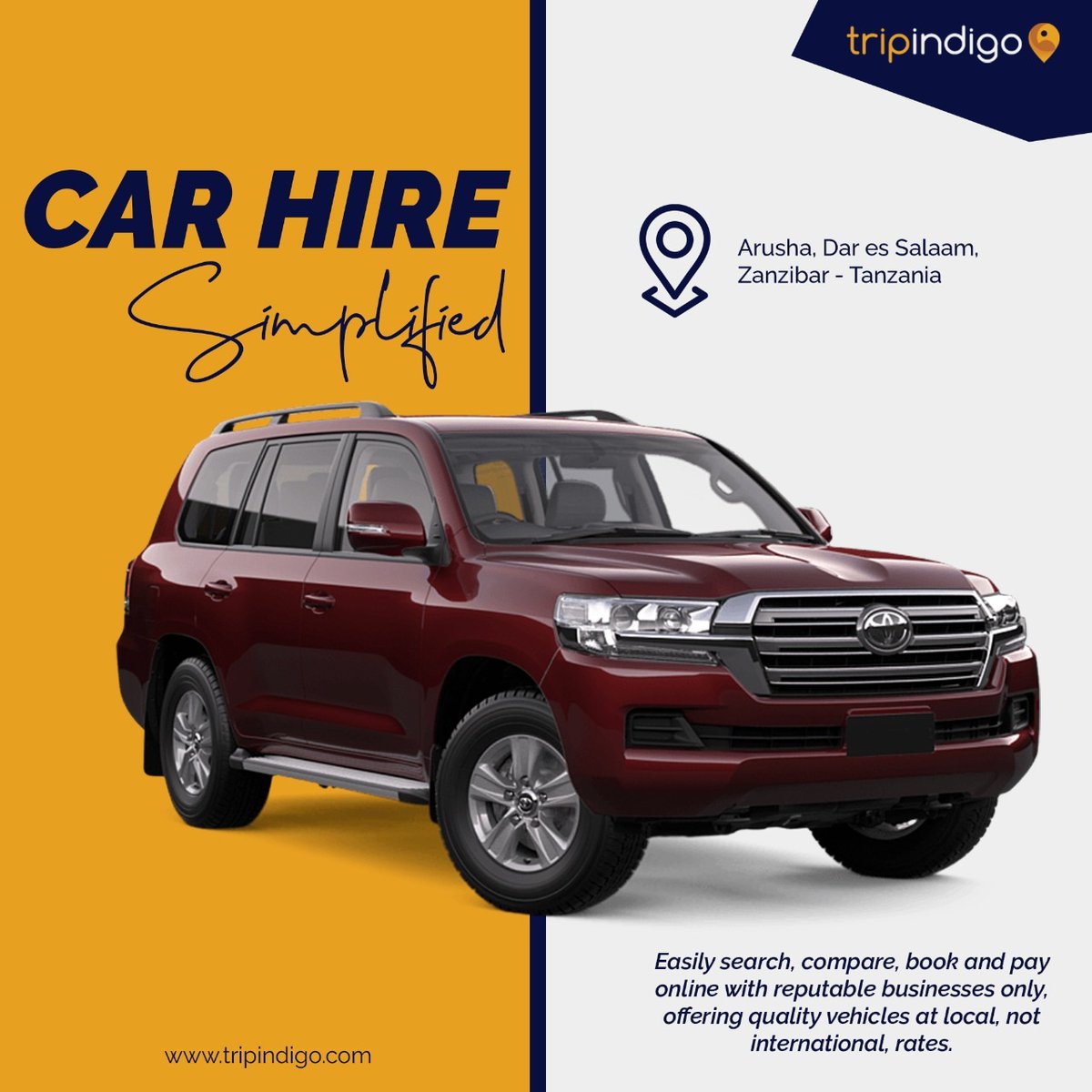 tripindigocom's tweet photo. Car Hire Simplified!!

Click, Choose and Book a Car Hire and Transfers Easily in and around East Africa!!

Explore East Africa with @tripindigocom 
.
.
.
#CarHire #Tripindigo #tripindigocom #eastafrica #travel #fly #adventuretrip #tanzania #booknow #booktravel #travelgram https://t.co/NZBwiSmCay