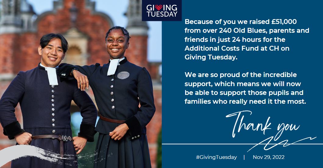 Wow, you blew our socks off on #GivingTuesday2022, we raised £51,000 that will go towards supporting the most disadvantaged pupils. Thank you....  ❤️
christs-hospital.org.uk/support-us/don…