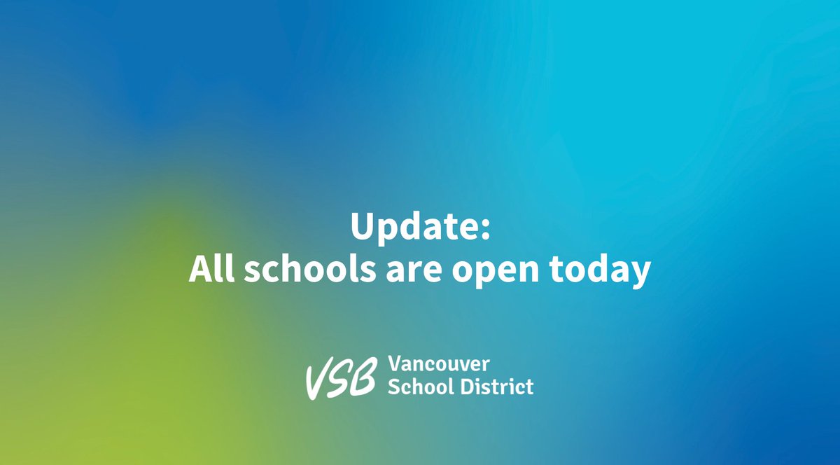 All schools are open today. Please take care walking/driving to and from school today. Student safety is our top priority. If for any reason a parent/guardian feels that a child cannot travel safely to/from school, then they may choose to make other arrangements.