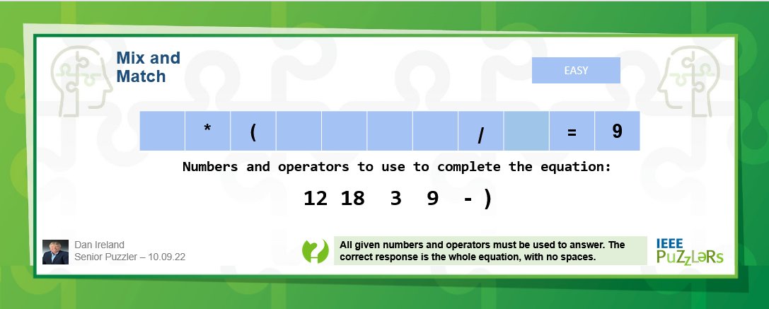 Figure out the correct equation and solve this mix and match #puzzle.  Discover more puzzles in the #IEEE Puzzlers community and earn Puzzler badges.
ieee-collabratec.ieee.org/app/community/…