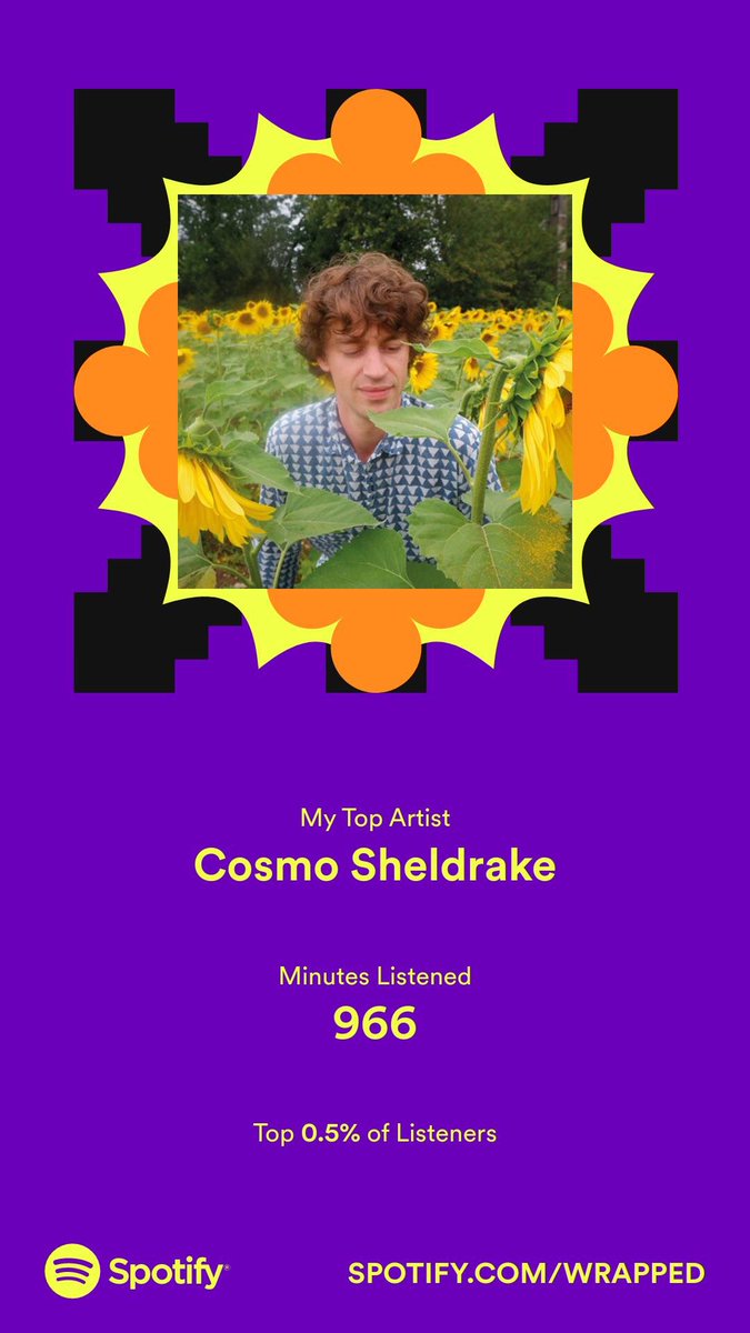 socksninjatwt's tweet photo. Proud to say @cosmosheldrake was my top listen. Love his work :)))) #SpotifyWrapped https://t.co/QbUWiu051k