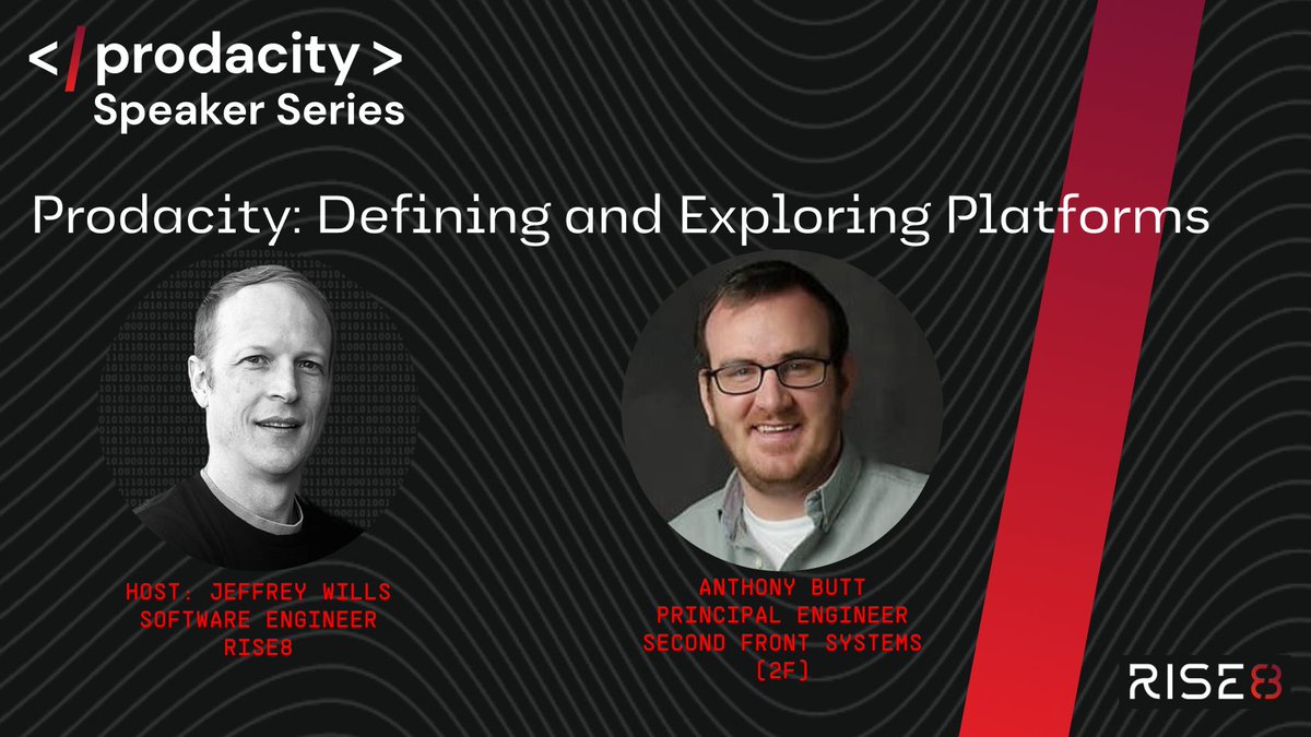 Rise8_Inc's tweet photo. 📢Our event is going live today at 2:00 p.m. (EST). Please join us for #Prodacity: Defining and Exploring Platforms, featuring host Jeffrey Wills, @Rise8_Inc, and Anthony Butt, @SecondFront.
Get additional details and register here: https://t.co/4p5BSS3mFc https://t.co/Ev67wTg330