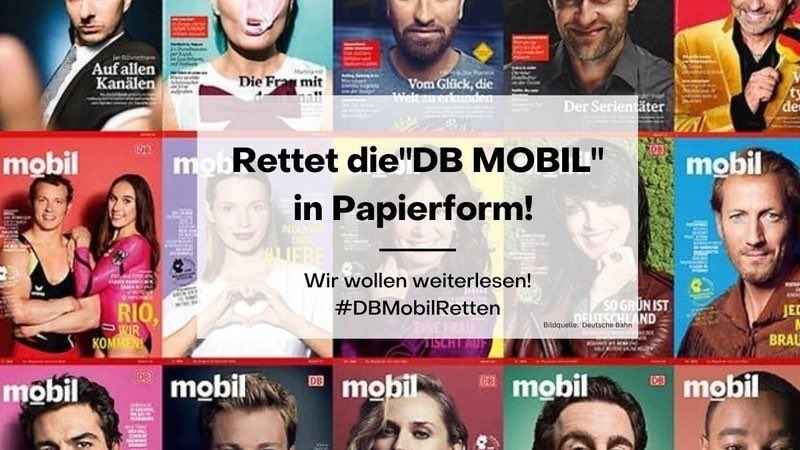 martin_speer's tweet photo. Ab Dezember soll die #DBMobil nicht mehr gedruckt erscheinen.
Wir finden: Das Magazin sollte es weiter auf Papier geben. Zugänglich für alle Generationen und ein Lichtblick auf Bahnfahrten.
Wir haben eine Petition gestartet. Lasst uns die #DBMobilretten
https://t.co/sVESk6VQls https://t.co/rCuIzbUr0I