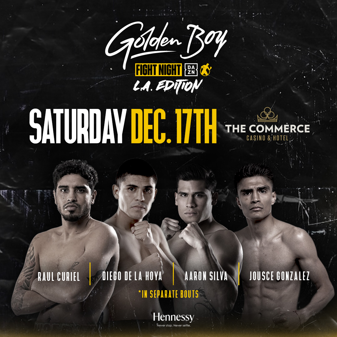 GoldenBoyBoxing's tweet photo. ⏰ It’s time for #GoldenBoyFightNight - └A Edition 🏙️😎 

🗓️: Sat 12/17
📍: @CommerceCasino

Featuring @RauLCugar 🆚 Brad Solomon in the main event, supported by @DiegoDeLaHoya,  @aaronsa97, &amp; Jousce Gonzalez, each fighting in separate bouts!

🎟️ Tickets ON SALE at 10am TODAY! https://t.co/vFDqW0iXLM