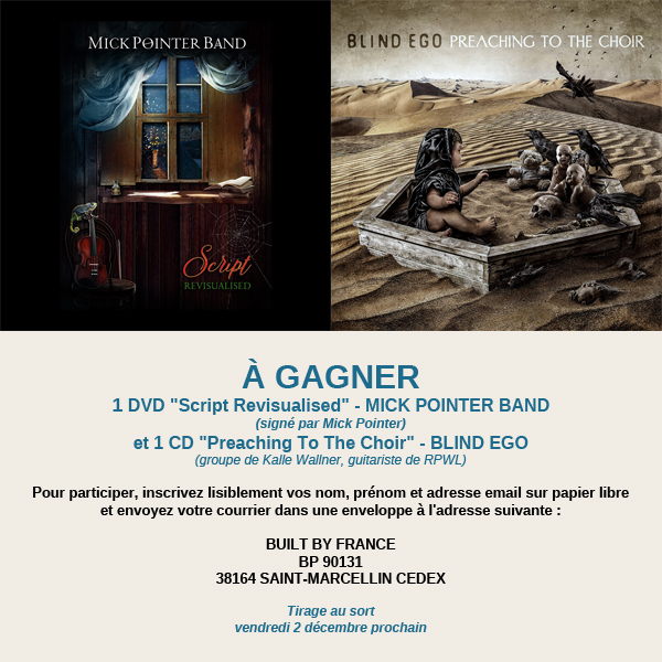 BuiltByFrance's tweet photo. J-2 pour tenter votre chance et gagner ce CD ET ce DVD ! Tirage au sort ce ven. 2 décembre.
À vos crayons !
#concours #agagner #builtbyfrance #mickpointerband #scriptrevisualised #mickpointer #briancummins #nickbarrett #iansalmon #mikevarty #blindego #kallewallner #killustrations https://t.co/3hGX1QhKGe