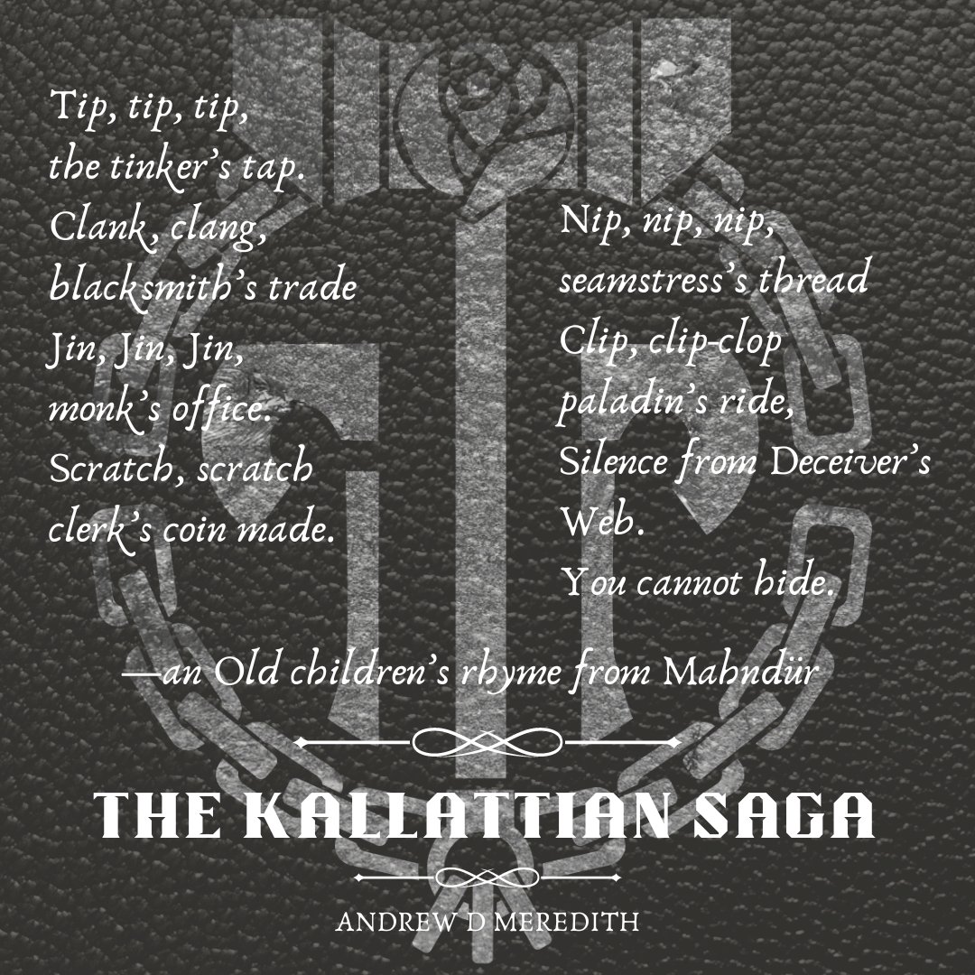 AndrewDMth's tweet photo. Bone Shroud releases in one week.
So here's an old nursery rhyme from Mahndür.

#kallattiansaga #kallattianquotes #deathlessbeast #boneshroud #andrewdmth #epicfantasy #bookcommunity #indieauthor #amwritingfantasy https://t.co/LgzaBpimij