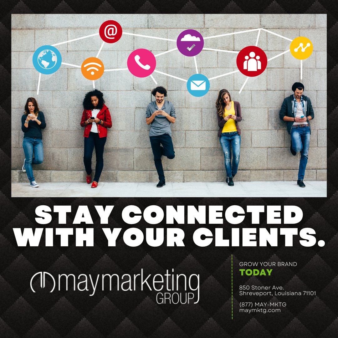 Whether you're looking for email marketing or social media management, we can help you stay connected with your clients (and potential ones, too!). Contact us today to learn more 📲 (877) MAY MKTG 💻 maymktg.com