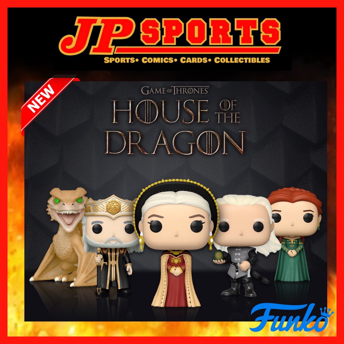 JPSportsCollect's tweet photo. These NEW Funko Releases are 🔥🔥🔥🔥🔥
The full House of the Dragon Funko Pop collection is available for purchase @ #JPSports! 
Shop in store or ONLINE at https://t.co/KbiRnDp9lq! 
See you soon #SWFL! #ShopLocal #Funko #GameofThrones #HouseOfTheDragon 🐉⚔️👑 https://t.co/cG97NZTlu3