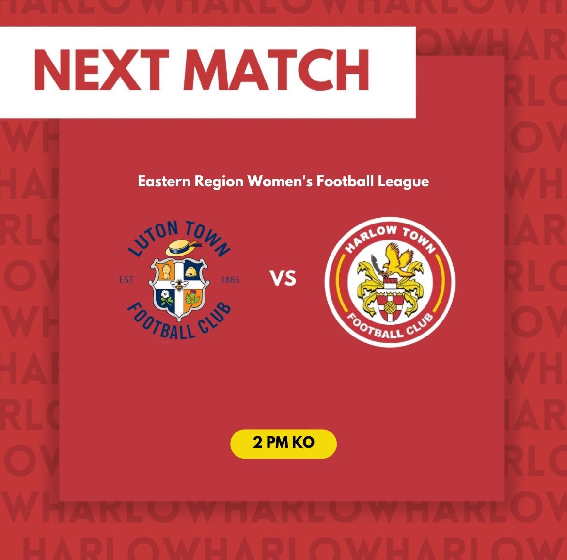 Up Next ➡️  

🆚 Luton Town LFC (A)
📍 Sharpenhoe Road (MK45 4SD)
📅  Sunday 4th December 
🕑 2 PM KO

See you there 👊🏼

#Hawks
#WeAreHarlow