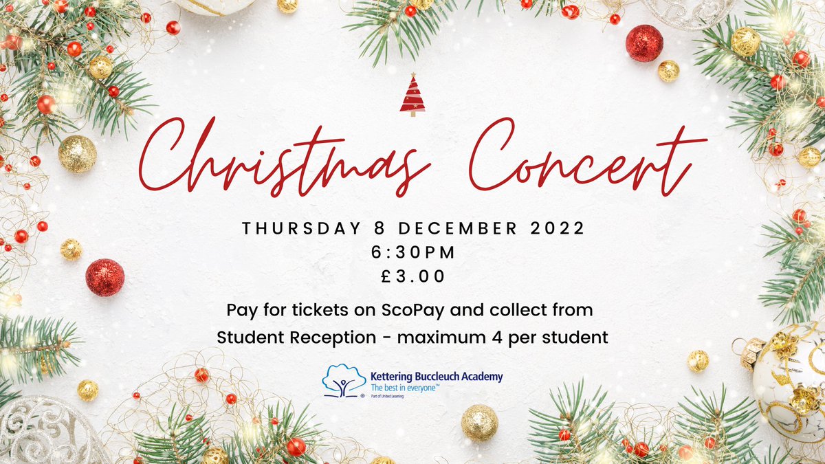 We still have plenty of tickets for the <a href="/KBuccleuchA/">KBA</a> Secondary Christmas Concert. Pay on ScoPay (overwrite the default amount e.g. £6.00 for 2 tickets etc.) and collect from Student Reception. Please share and RT 🎄🎅🎶🎸