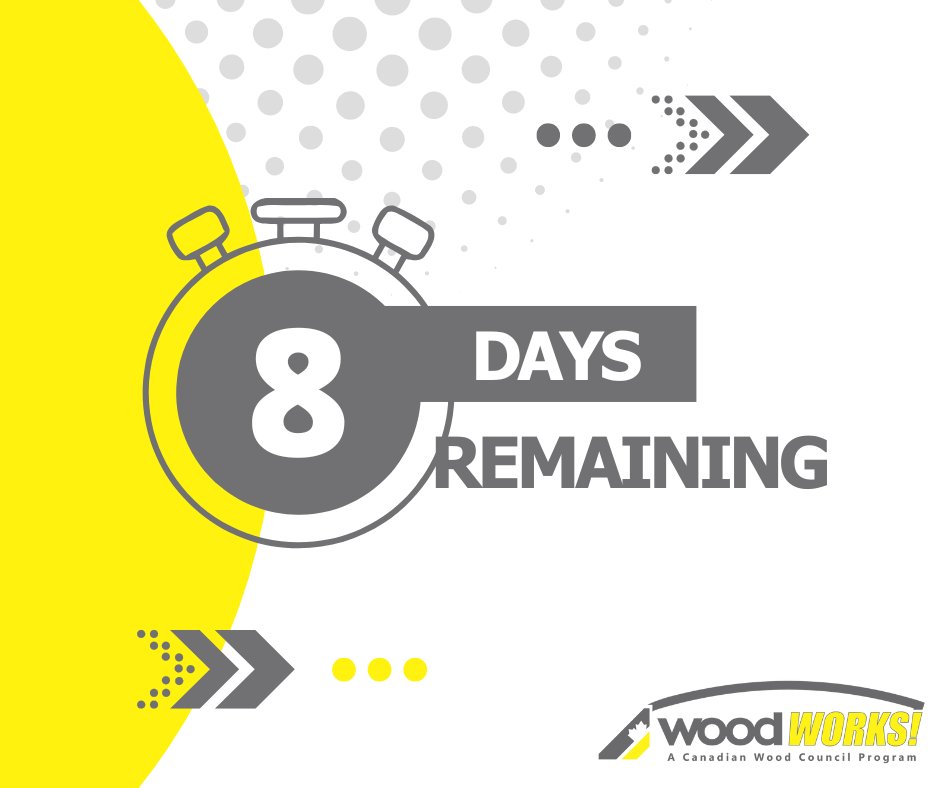 There are only 8 more days until the Wood Solutions Conference. Don't forget to get your ticket! Did you know that you can earn up to 6 CED credits for attending? Register online at eventbrite.ca/e/wood-solutio….

#WoodSolutionsConference #WSC2022 #YEGEvents #WoodWorks