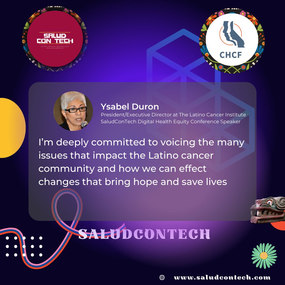 SaludConTech's tweet photo. Thanks, Ysabel Duron for being at the forefront of Latino cancer education and advocacy. We are excited to have you speak this Friday 12.2.22 at #DHEC22
#SaludConTech #LatinosInTech #TeleHealth #DiversityInDigitalHealth #YsabelDuron
@ScaleYourHealth @CalHealthline... https://t.co/Pke08GF1f7