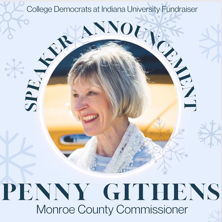 DemocratsAtIU's tweet photo. As we get even closer to our big fundraiser next week, we want to announce our next speaker, Penny Githens! Make sure to grab your tickets and sponsorships at https://t.co/NHNCpDVw8w https://t.co/Y0wI3rtrl7