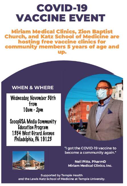 YSIPHILLY's tweet photo. Come out today to receive your free Covid-19 vaccine, Flu shot, blood pressure check and blood sugar checked. The clinic is open until 2pm at ScoopUSA Media Community Education Program - 1354 W. Girard Ave. https://t.co/koSK5eg7sr
