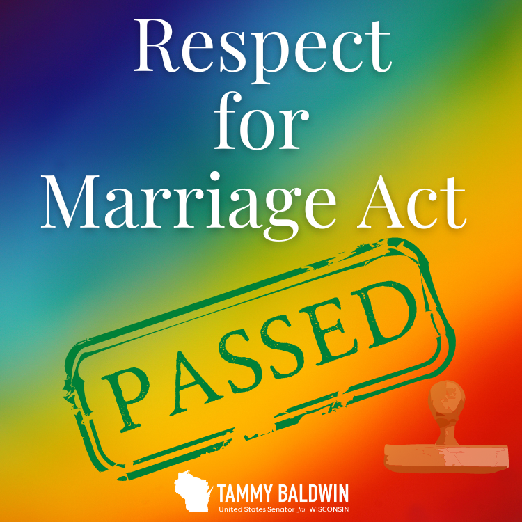 Yesterday, the Senate passed the #RespectforMarriageAct, making it clear to same-sex &amp; interracial couples that we see them, we hear them, and we respect them. 
 
Now, it’s time for the House to get this bill on POTUS’ desk &amp; make the Respect for Marriage Act the law of the land!