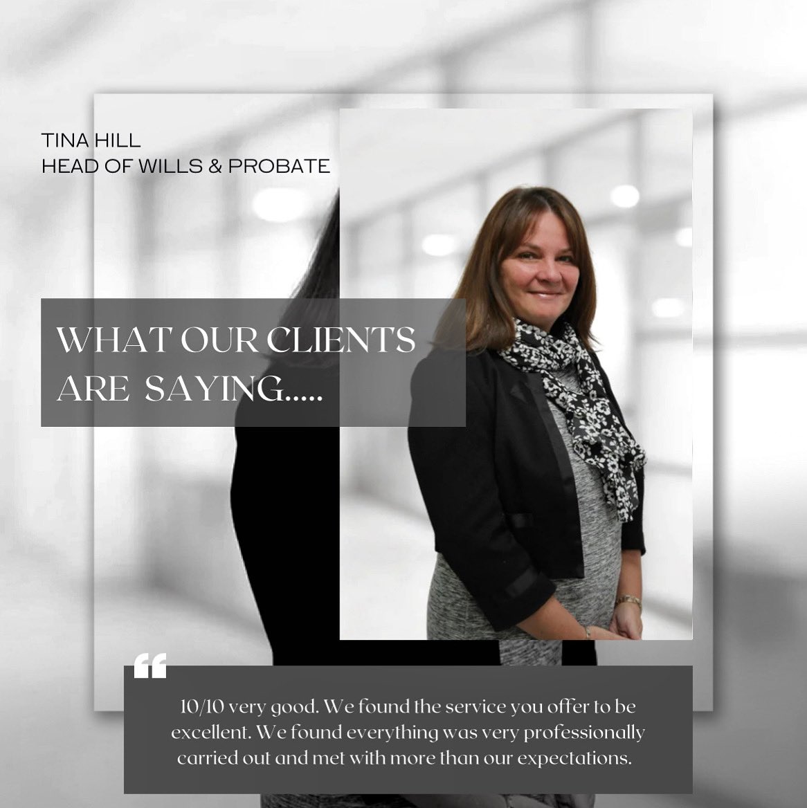 ⭐️ “10/10’⭐️
 
We are thrilled to have received yet another lovely review for Tina Hill, an Associate Chartered Legal Executive and Head of our Wills &amp; Probate Team.