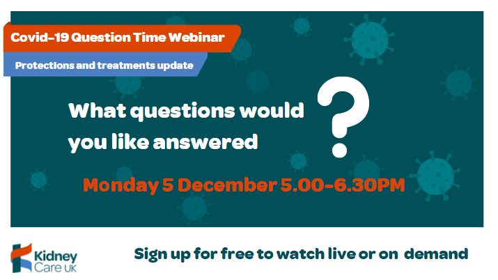 kidneycareuk's tweet photo. As part of our webinar series on Covid-19, Kidney Care UK would like to invite you to join our free Zoom webinar https://t.co/JIoLFmHphz Please submit any questions by sending them to policy@kidneycareuk.org & put 'Webinar questions' as the subject #CovidQuestionTime #Evusheld https://t.co/9RoqLg2GSH