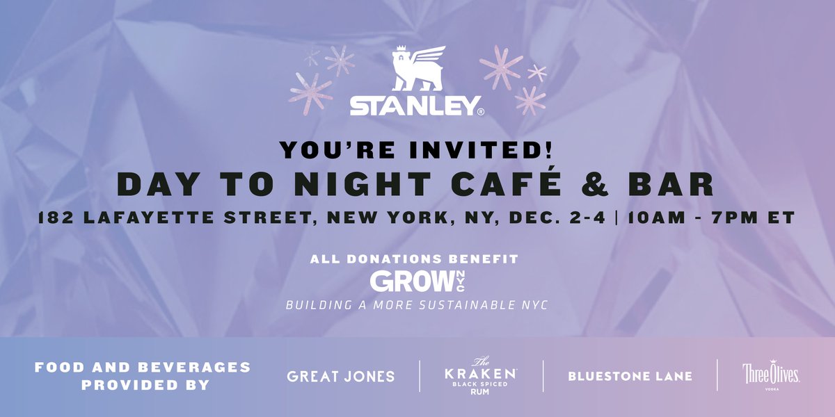 You're invited to Stanley's Day to Night Café & Bar in New York City! ✨ Enjoy free holiday beverages in iconic Stanley drinkware and festive activities all weekend long. Learn more and see the full schedule here: stanley1913.com/pages/holidayp…