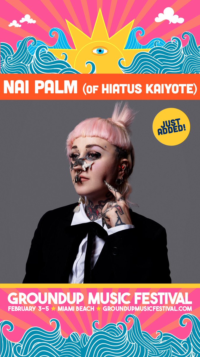 GroundUP Music Festival (@groundupfest) on Twitter photo JUST ADDED: Nai Palm π₯
With 2 months to go, we're proud to announce the addition of Nai Palm (of <a href="/HiatusKaiyote/">Hiatus Kaiyote</a>) to our 2023 lineup! π
We can't wait to see you in Miami this Feb. 3-5 for a weekend filled with good music & good people ππ΄ Get tix at groundupmusicfestival.com! JUST ADDED: Nai Palm π₯
With 2 months to go, we're proud to announce the addition of Nai Palm (of <a href="/HiatusKaiyote/">Hiatus Kaiyote</a>) to our 2023 lineup! π
We can't wait to see you in Miami this Feb. 3-5 for a weekend filled with good music & good people ππ΄ Get tix at groundupmusicfestival.com!