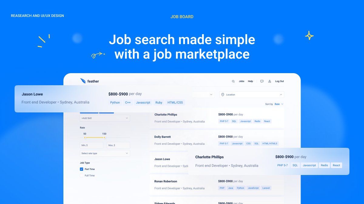 Are you looking for inspiration to build a job search marketplace? 💡

Meet Feather - a job marketplace. 

With a well-designed user flow, employers can post jobs, and review applications. 

🎨 Check out the complete design on Dribble - dribbble.com/shots/20016427…