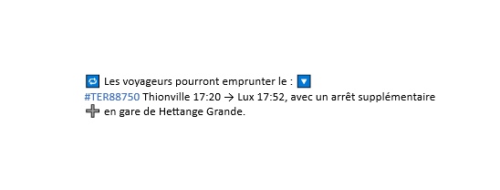 TERNancyMetzLux's tweet photo. 🎙️ #InfoTrafic
 
📢 Votre #TER88748 Metz 16:42 → Thionville 17:12 → Lux 17:45 est supprimé de Thionville à Lux ❌suite à une intervention des forces de l'ordre à Thionville. https://t.co/aKTAv8hr6X