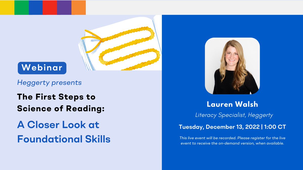 Join us for our next Heggerty webinar, "The First Steps to Science of Reading: A Closer Look at Foundational Skills" Lauren Walsh, will discuss what foundational literacy skills are &amp; how you can bring these skills to your classroom in an engaging way! 🔗 tinyurl.com/4shruedt
