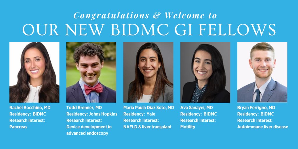 We are thrilled to announce, after another a competitive #Match2023 with so many talented candidates, the five fellows who will be joining our #BIDMCGI family! As exceptional physicians with a diversity of research interests and passions, the future of #GI looks bright🌟