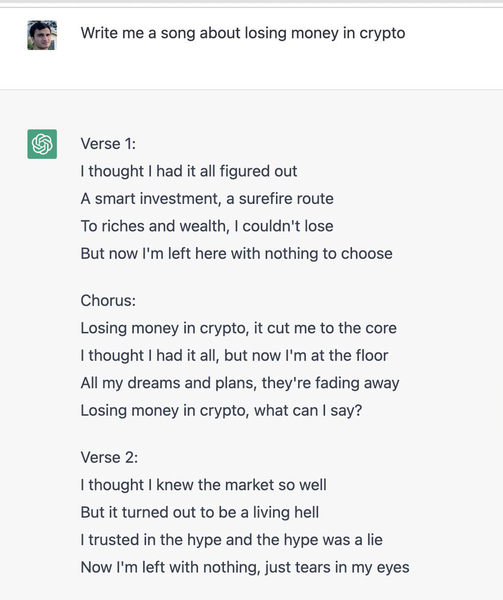 i asked #ChatGPT to write a song about losing money in crypto