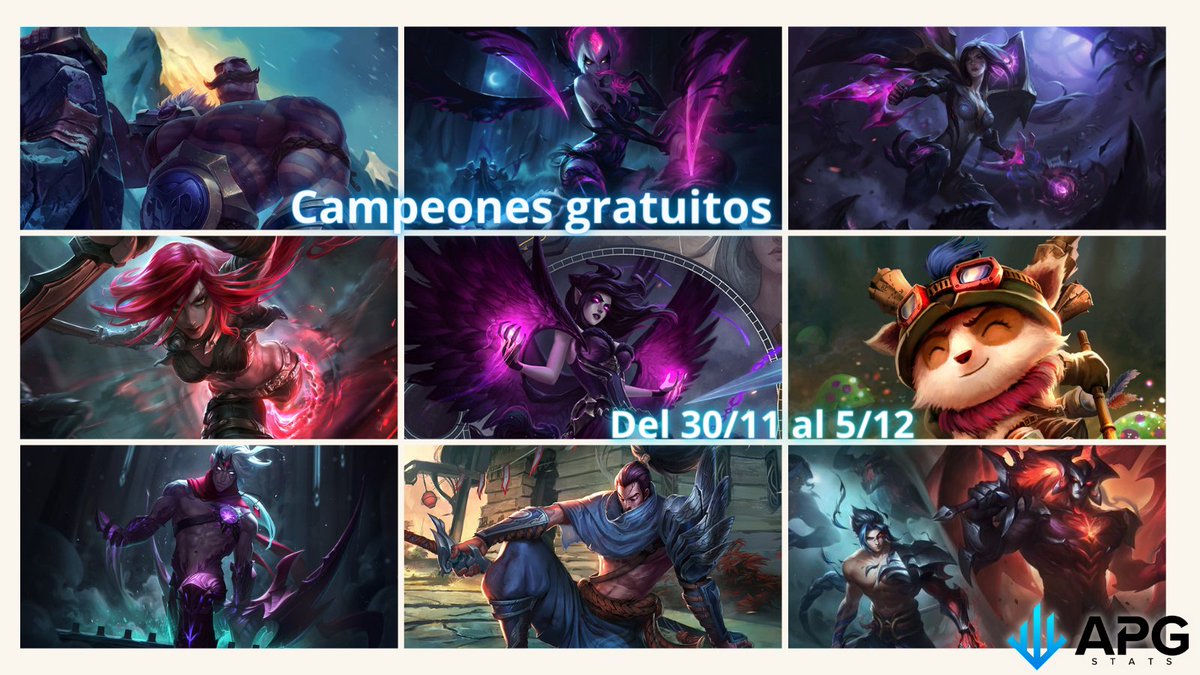 apg_club's tweet photo. ⚡️Campeones gratuitos en @wildrift desde el 30/11 al 05/12 ⚡️
¿Quién va a ser tu próximo pick?
♥️Braum
♥️Evelynn
♥️Kai'sa
♥️Katarina
♥️Morgana
♥️Teemo
♥️Varus
♥️Yasuo
♥️Kayn
♥️Aatrox
⚡️#RiftClub https://t.co/8Zrc4MxUzB
