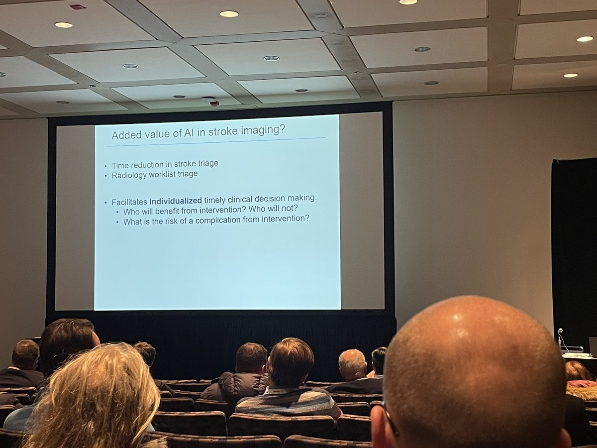 DanChow01's tweet photo. Great talk by @UCI_Neurorads Dr. Jennifer Soun discussing potential value added for #Artificial_Intelligence and #stroke and hopefully beyond just turnaround times for reporting findings! #RSNA2022 https://t.co/MG54WBLoMx