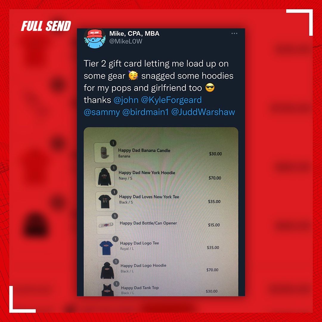 fullsendAF's tweet photo. MetaCard Holders received @happydad merch gift cards totaling over $250,000! 

If you haven’t already make sure to join our MetaCard Twitter Community: https://t.co/sSXf9l0iHj https://t.co/Negab1tBne