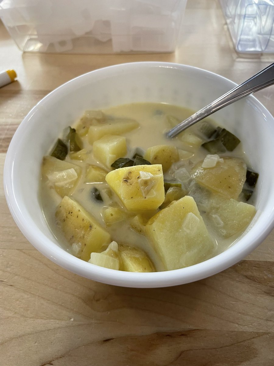 wisdomcheck's tweet image. I don’t tweet much here but…. BEHOLD pickle soup. (it said dice the potatoes, but my brain read it as chop so…. )