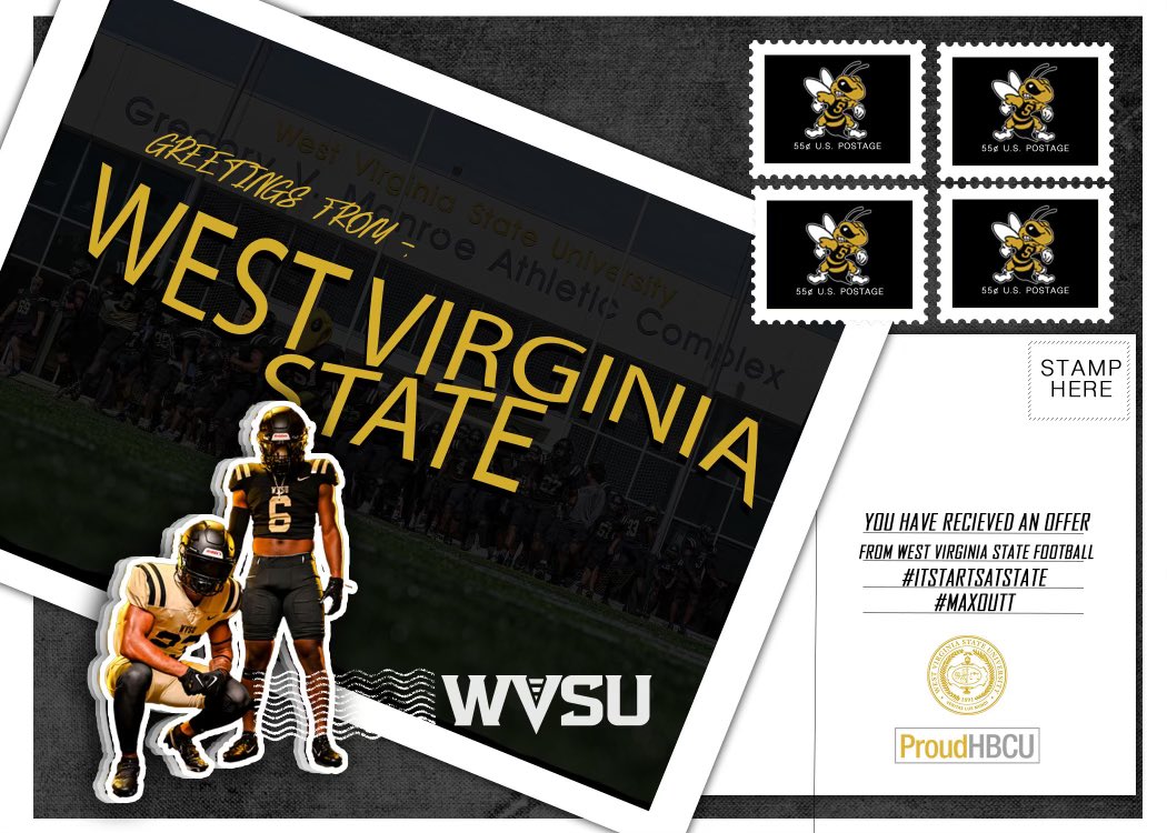Blessed receive another D2 offer from West Virginia State University! 💛🖤 special thanks to <a href="/CoachPenn/">John Pennington</a> <a href="/WVStateU/">West Virginia State University</a> @orangefbcoach