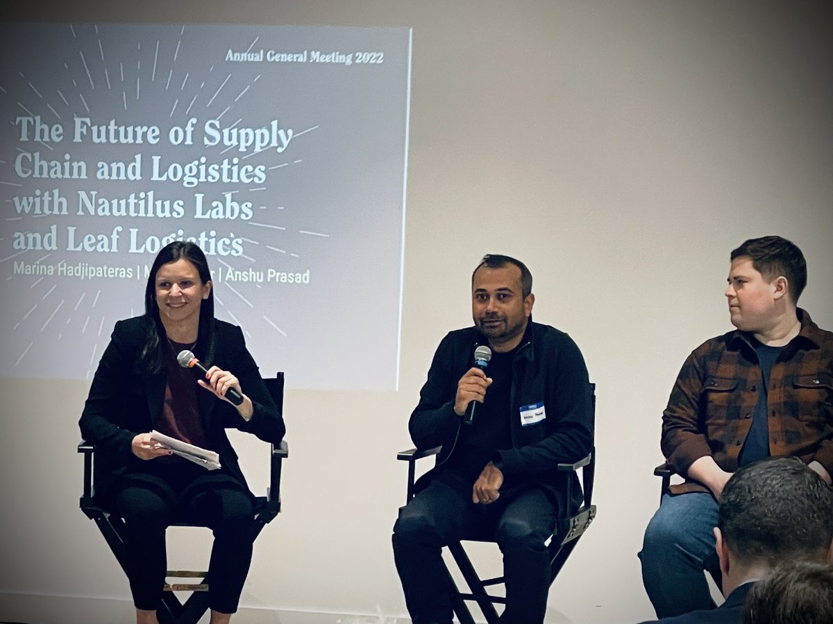 The future of transport and logistics with three top experts: <a href="/marinanicolah/">Marina Hadjipateras</a> of TMV, Anshu of <a href="/leaflogistics/">Leaf Logistics</a> and <a href="/Matt__Heider/">Matt Heider</a> of <a href="/NautilusLabs1/">Nautilus Labs powered by Danelec</a> | <a href="/trailmixvc/">TMV</a>