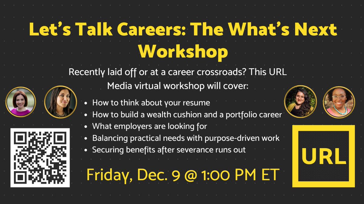 If you're one of the media folks who's been laid off recently, or you're between jobs or you want a new job but the economy is scary, <a href="/url_media/">URL Media</a> has a free workshop for you next week — Register here, tell your friends airtable.com/shrGXImxmExLZU…