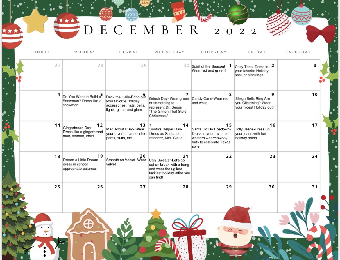 Allen Park on Twitter "December dress up days start TOMORROW! Wear red