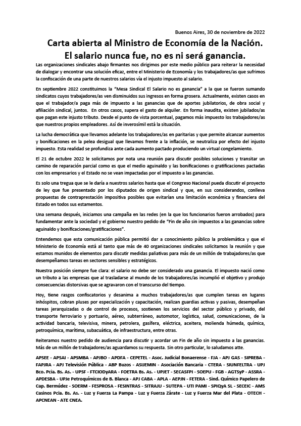 utinacional's tweet photo. 📃EL SALARIO NO ES GANANCIA.

La UTI y los cuarenta gremios abajo firmantes reiteramos la necesidad de dialogar y encontrar una solución eficaz entre el Gobierno Nacional y todos los trabajadores y trabajadoras que sufrimos la confiscación de una parte de nuestros haberes (sigue) https://t.co/hnw5Ix1Uci