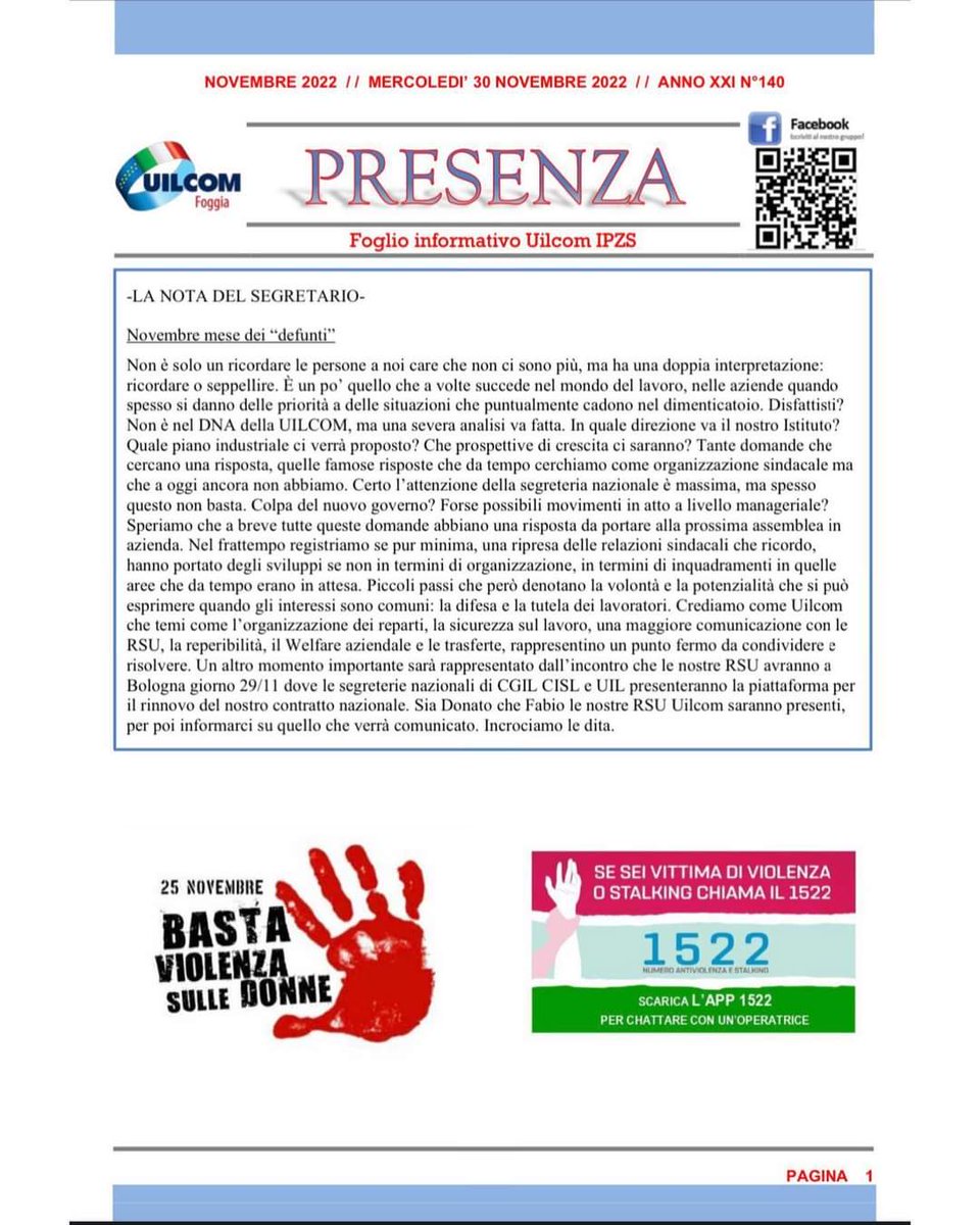 UilcomFoggia's tweet photo. 🔹Presenza NOVEMBRE 2022🔹 

#presenza #foglioinformativo #uilcomfoggia #uilcompuglia #uilcominforma #uilofficial #uilcomnazionale #uilcom https://t.co/mtQbjzn8BH